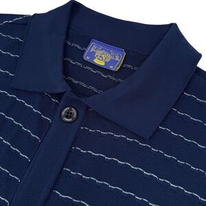 NWT Coney Island Picnic Men's Knit Striped Button Polo Shirt Blue Medium